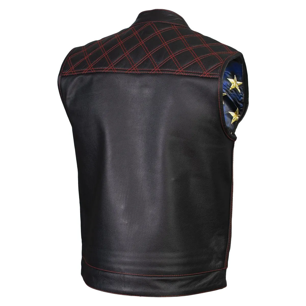 Xelement ‘Gold Series’ XS13002 Men's 'Stars and Stripes’ Black Leather Motorcycle Vest with USA Flag Liner