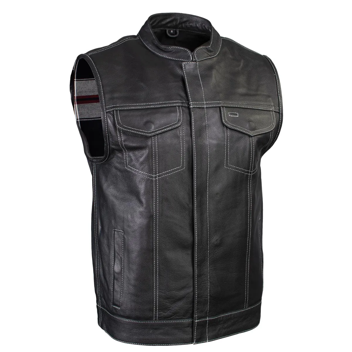 Xelement ‘Gold Series’ XS13004 Men's 'Dagger’ Black Leather MC Vest with Flannel Liner