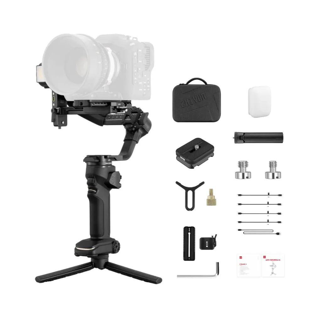 Zhiyun Crane 4 Camera 3-Axis Handheld Gimbal Stabilizer for DSLR, Mirrorless, and Cine Camera with Built-in LED Fill Light, 12 hrs Battery Life, Bluetooth Shutter Control, USB-C PD Fast Charging, Quick Release Horizontal & Vertical Rail