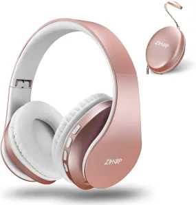 ZIHNIC Bluetooth Headphones Over-Ear, Foldable Wireless and Wired Stereo Headset Micro SD/TF, FM for Cell Phone,Pc,Soft Earmuffs &Light Weight for Prolonged Wearing(Rose Gold)